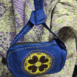 Elegant Blue Embroidered Crossbody Bag